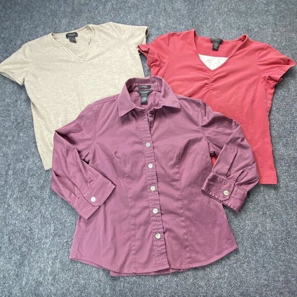 Van Heusen Top Womens M Blouse 3/4 Sleeves Knit Short Sleeve LOT of 3 Multicolor - Picture 1 of 16